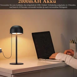 ZMH Lampe De Table LED Sans Fil Lampe Intensité Variable Avec 3 Températures De Couleur, Noire