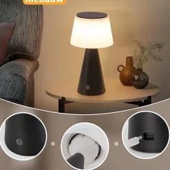ZMH Lampe De Table LED Sans Fil à Batterie Solaire Chevet Tactile Moderne à Intensité Variable