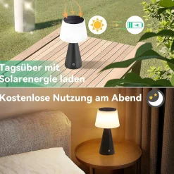 ZMH Lampe De Table LED Sans Fil à Batterie Solaire Chevet Tactile Moderne à Intensité Variable