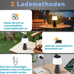 ZMH Lampe De Table LED Sans Fil à Batterie Solaire Chevet Tactile Moderne à Intensité Variable