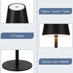 ZMH Lampe De Table LED Sans Fil, Lampe De Chevet Tactile à Intensité Variable Ip54
