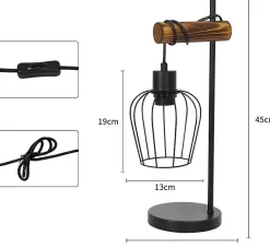 ZMH Lampe De Table Rétro Vintage E27 Bois Noire