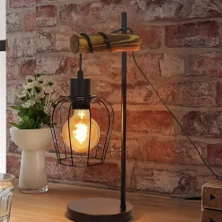 ZMH Lampe De Table Rétro Vintage E27 Bois Noire