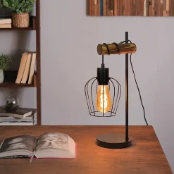 ZMH Lampe De Table Rétro Vintage E27 Bois Noire