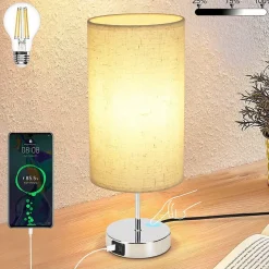 ZMH Lampe De Table Touch-dimmable Avec Fonction De Recharge USB Et Abat-jour En Tissu