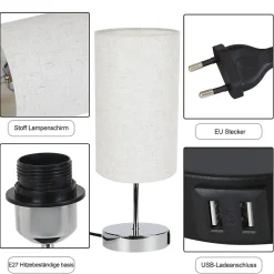 ZMH Lampe De Table Touch-dimmable Avec Fonction De Recharge USB Et Abat-jour En Tissu