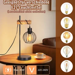 ZMH Lampe De Table Vintage - Style Industriel Rétro Métal Noir Douille E27 - (ampoule Non Incluse)
