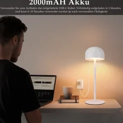 ZMH Lot De 2 Lampes à Poser De Table LED Sans Fil - Lampe Intensité Variable Avec 3 Températures