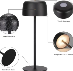 ZMH Lot De 2 Lampes De Table LED Sans Fil Lampe Intensité Variable Avec 3 Températures De Couleur Noire