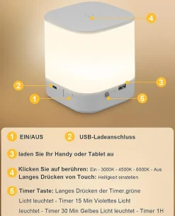 ZMH Lot De 2 Lampes De Table LED Blanches à Intensité Variable