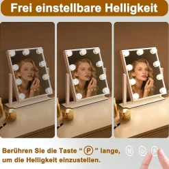 ZMH Miroir De Maquillage Avec Éclairage LED 3 Modes Luminosité Ajustable