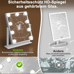 ZMH Miroir De Maquillage Avec Éclairage LED 3 Modes Luminosité Ajustable