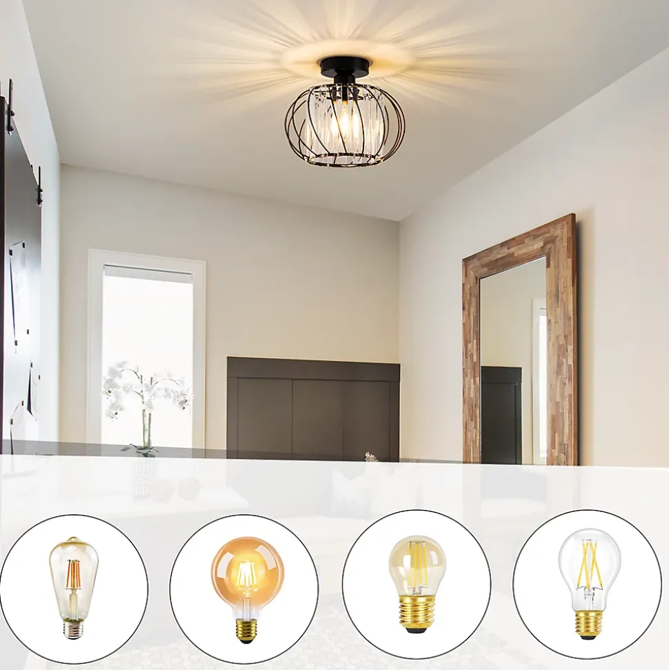 ZMH Plafonnier Vintage à Cristaux 25 Cm Cadre Métal Noir Douille E27 40W ampoule Non Incluse