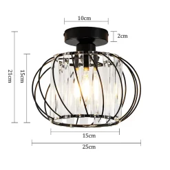 ZMH Plafonnier Vintage à Cristaux 25 Cm Cadre Métal Noir Douille E27 40W ampoule Non Incluse