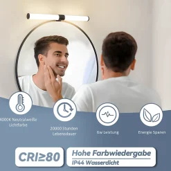 ZMH Salle De Bain Miroir Lumineux LED 40 Cm Lampe De Salle De Bain 6 W Noir