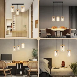 ZMH Suspension Salle à Manger 1/3 Flammes E27 Transparent Suspension Chambre Hôtel