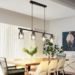 ZMH Suspension Salle à Manger 4 Flammes Vintage Verre E14 25W Lampe à Suspendre Pour Salon Cuisine