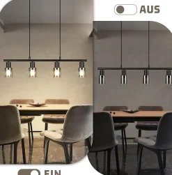 ZMH Suspension Salle à Manger 4 Flammes Vintage Verre E14 25W Lampe à Suspendre Pour Salon Cuisine