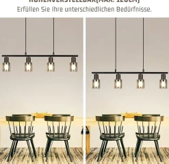 ZMH Suspension Salle à Manger 4 Flammes Vintage Verre E14 25W Lampe à Suspendre Pour Salon Cuisine