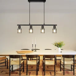 ZMH Suspension Salle à Manger 4 Flammes Vintage Verre E14 25W Lampe à Suspendre Pour Salon Cuisine