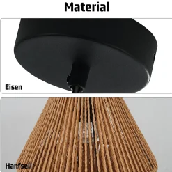 ZMH Suspension Vintage Design En Fer Et Corde De Chanvre Pour Salle à Manger - E27