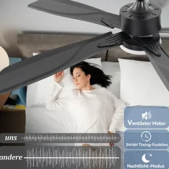 ZMH Ventilateur De Plafond Noir Avec Éclairage LED Silencieux Et Réglable 23 W