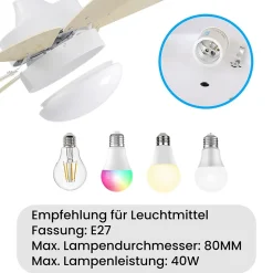 ZMH Ventilateur de plafond avec éclairage Lumière LED 6 Pales Télécommande Silencieux (Salle à Manger)