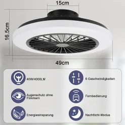 ZMH Ventilateur De Plafond LED Blanc Avec Éclairage - Ventilateur Silencieux 40 W