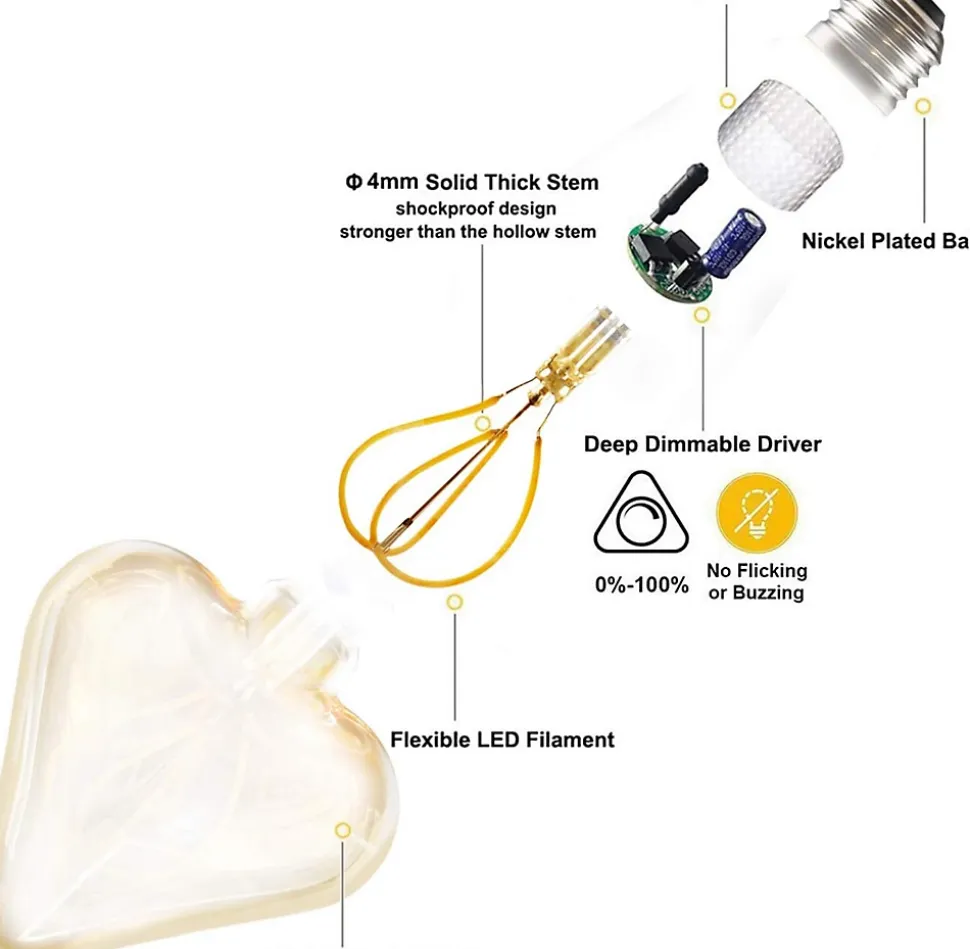 ZMH Ampoule LED Vintage En Forme De Cœur E27 3w 2200k Décoration Romantique Et Ambiance Rétro
