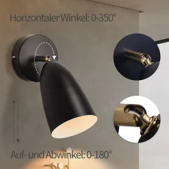 ZMH Applique Intérieur Noir/blanc Vintage Spot Mural Réglable Chambre Max.40w