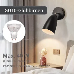 ZMH Applique Intérieur Noir/blanc Vintage Spot Mural Réglable Chambre Max.40w