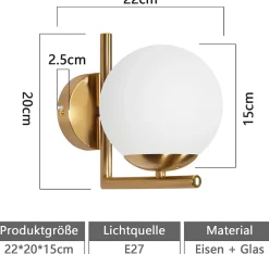 ZMH Applique Intérieure Moderne Dorée avec Abat-jour en Verre E27 pour Chambre et Couloir