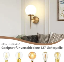 ZMH Applique Intérieure Moderne en Verre et Métal Doré E27 pour Chambre et Couloir