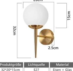 ZMH Applique Intérieure Moderne en Verre et Métal Doré E27 pour Chambre et Couloir