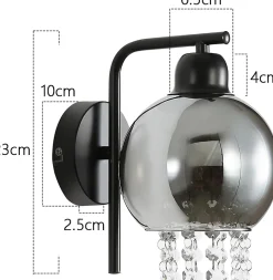 ZMH Applique murale contemporaine E27 en verre gris fumé avec design cristal élégant