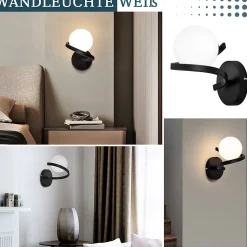 ZMH applique murale interieur Noir 1 Flamme G9 Moderne Applique murale métal Boule de verre blanche