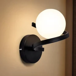 ZMH applique murale interieur Noir 1 Flamme G9 Moderne Applique murale métal Boule de verre blanche