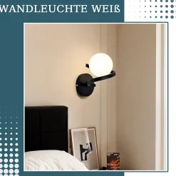 ZMH applique murale interieur Noir 1 Flamme G9 Moderne Applique murale métal Boule de verre blanche