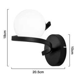 ZMH applique murale interieur Noir 1 Flamme G9 Moderne Applique murale métal Boule de verre blanche