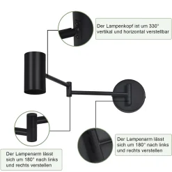 ZMH Applique Murale Intérieure Noire GU10 Orientable Vintage pour Salon et Couloir