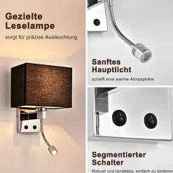 ZMH Applique Murale Intérieur Applique Murale LED Pivotante à 360 Avec Interrupteur E27 Pour Couloir