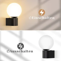 ZMH Applique Murale Intérieure Lampe De Couloir Noir-blanc G9 Éclairage Mural Boule De Verre Salon