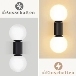 ZMH Applique Murale Intérieure Lampe De Couloir Noir-blanc G9 Éclairage Mural Boule De Verre Salon