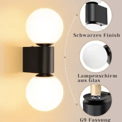 ZMH Applique Murale Intérieure Lampe De Couloir Noir-blanc G9 Éclairage Mural Boule De Verre Salon