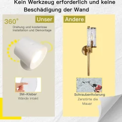 ZMH Applique Murale LED 360 degrés Pivotante 3 Niveaux De Luminosité Blanc Pour Salon Couloir