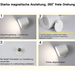 ZMH Applique Murale LED 360 degrés Pivotante 3 Niveaux De Luminosité Blanc Pour Salon Couloir