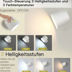 ZMH Applique Murale LED 360 degrés Pivotante 3 Niveaux De Luminosité Blanc Pour Salon Couloir