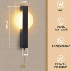 ZMH Applique Murale LED Intérieur 6w Moderne 3000k Noir Lampe De Chambre Pour Couloir