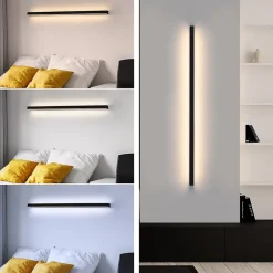 ZMH Applique Murale LED Intérieur Noir Dimmable 100cm Moderne 15W