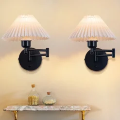 ZMH Appliques murales escalier intérieur tissu blanc E27 abat-jour vintage